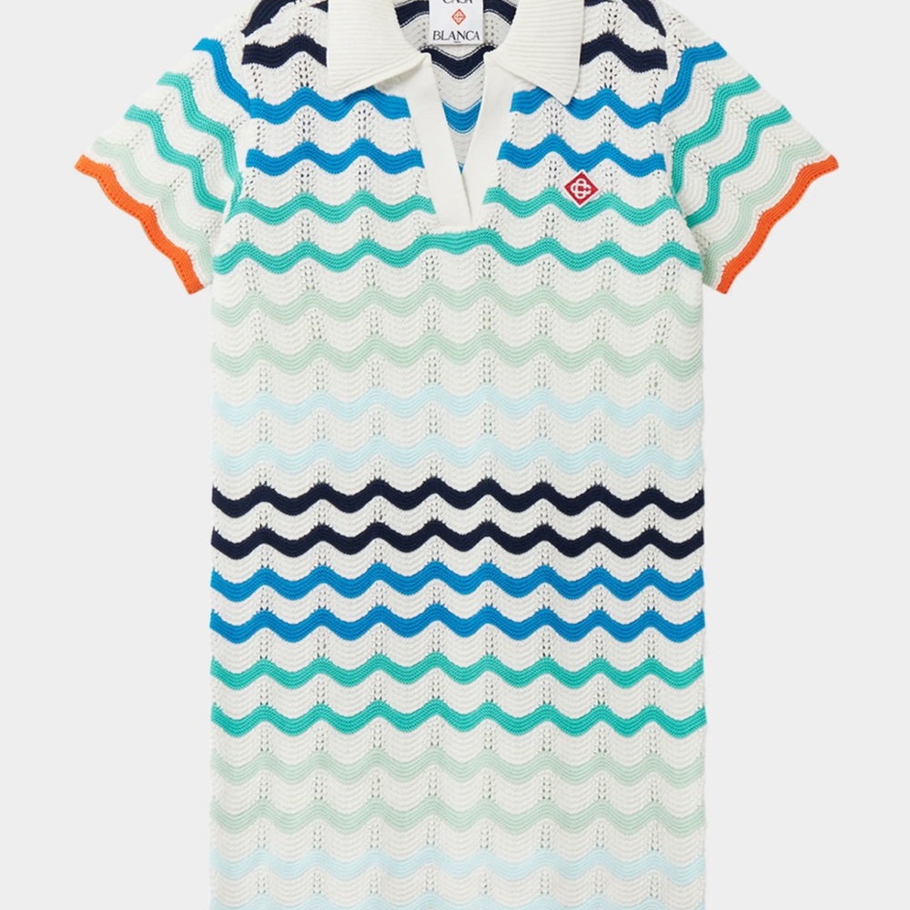 White and Blue Polo Collar Casual Dress